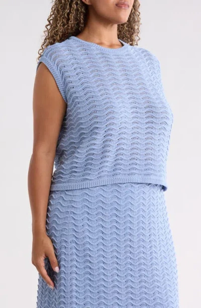 Bernardo Knitted Wave Pointelle Boxy Shell In Blue
