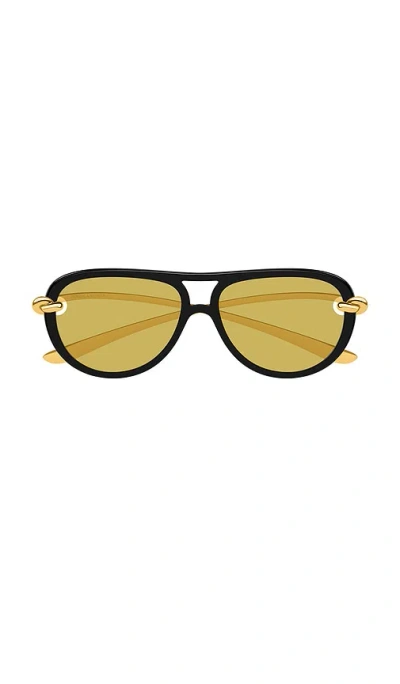 Bottega Veneta Women Metallic Sunglasses With Cut-out Motif On The Temples And Knot Detail On The Te In Black