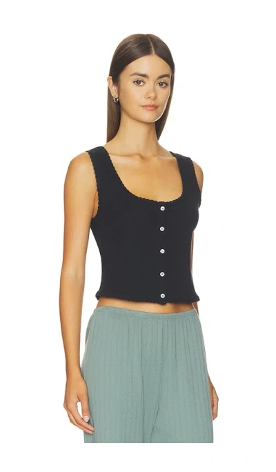 Leset Pointelle Button Down Tank In Black