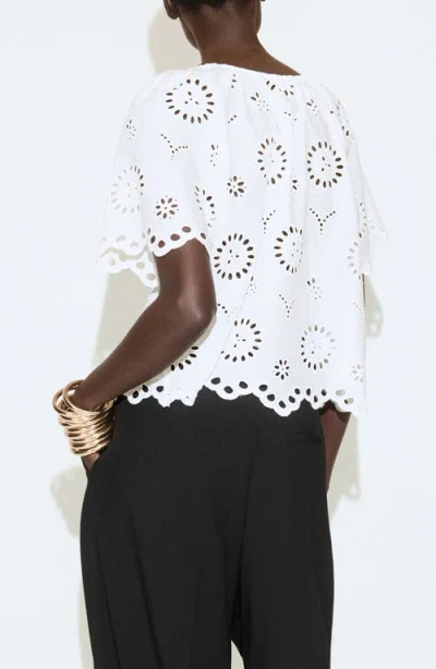Mango Openwork Embroidered Cotton Button-up Top In White