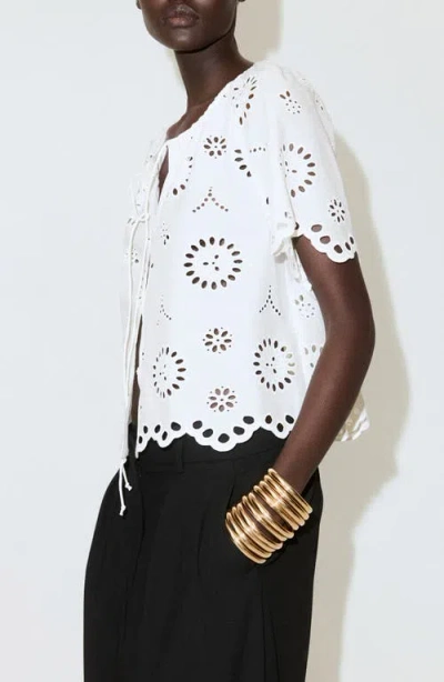 Mango Openwork Embroidered Cotton Button-up Top In White