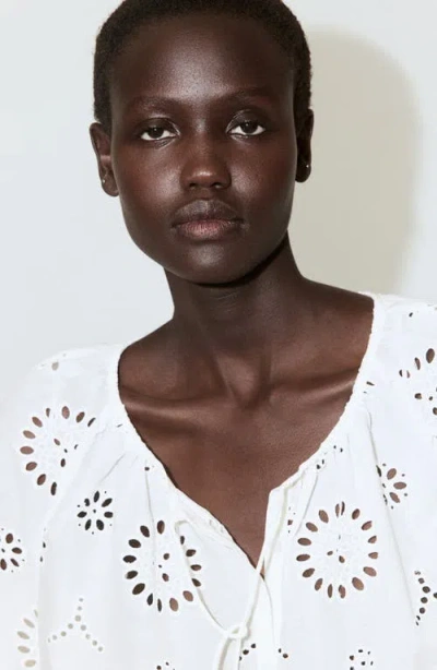Mango Openwork Embroidered Cotton Button-up Top In White