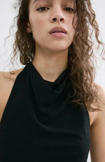 Mango Side Drape Halter Maxi Dress In Black