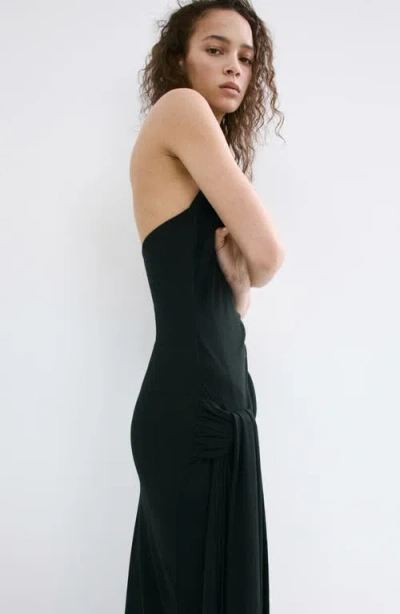 Mango Side Drape Halter Maxi Dress In Black