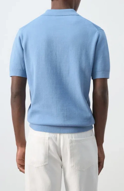 Mango Solid Cotton Waffle Zip Polo Sweater In Blue
