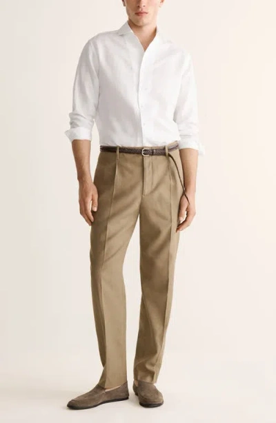 Mango Regular Fit Solid Slub Linen Blend Button-up Shirt In White