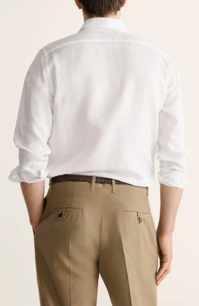 Mango Regular Fit Solid Slub Linen Blend Button-up Shirt In White