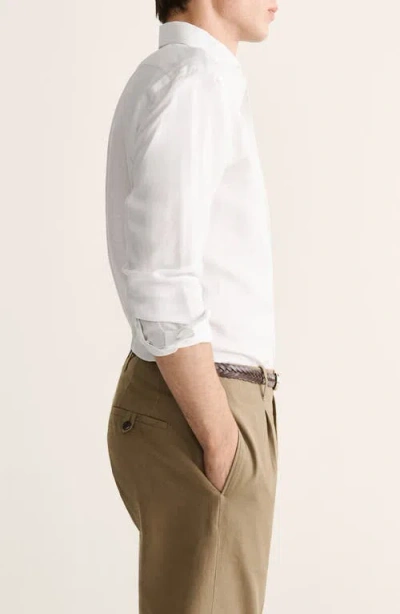 Mango Regular Fit Solid Slub Linen Blend Button-up Shirt In White