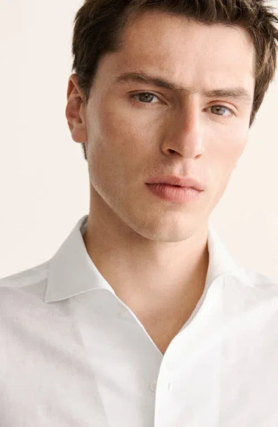 Mango Regular Fit Solid Slub Linen Blend Button-up Shirt In White