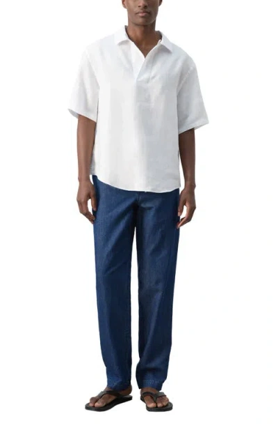 Mango Solid Slub Linen Polo In White