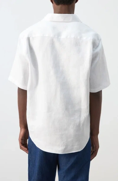 Mango Solid Slub Linen Polo In White