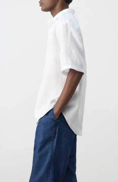 Mango Solid Slub Linen Polo In White