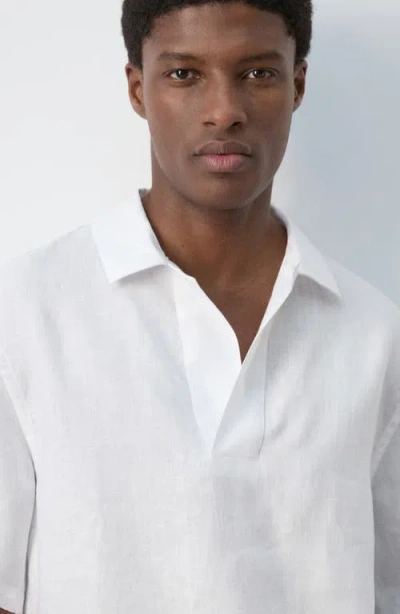 Mango Solid Slub Linen Polo In White