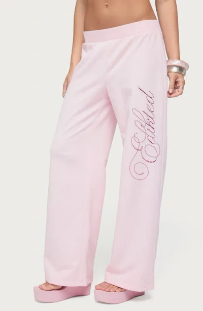 Edikted Studio Rhinestone Sweatpants In Pink