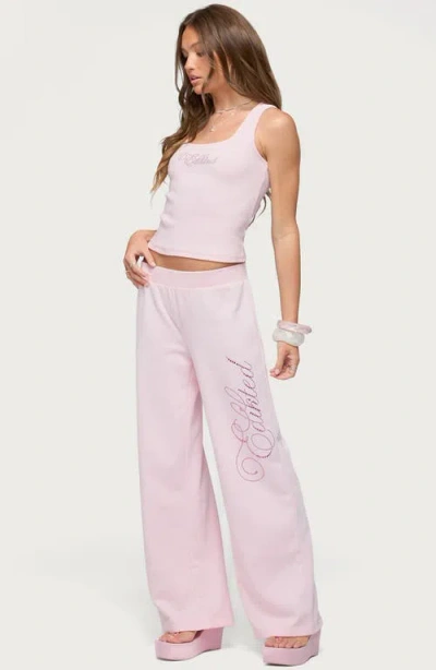 Edikted Studio Rhinestone Sweatpants In Pink