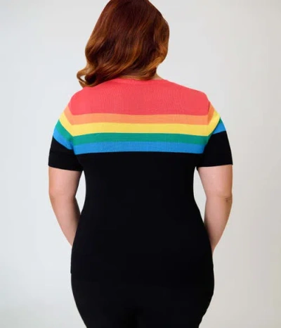 Unique Vintage Plus Size Patterned Short Sleeve Sweater In Multi