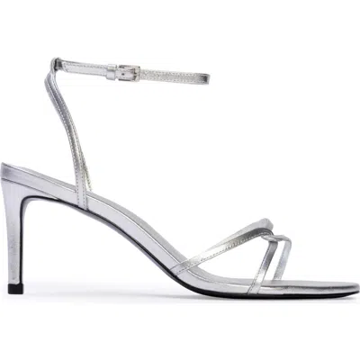 Black Suede Studio Miley Metallic Leather Sandals In Silver