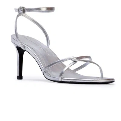 Black Suede Studio Miley Metallic Leather Sandals In Silver