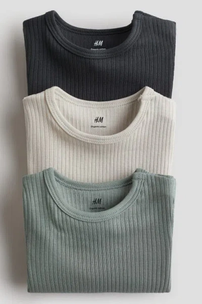 H&m 3-pack Ribbed Bodysuits In Multi