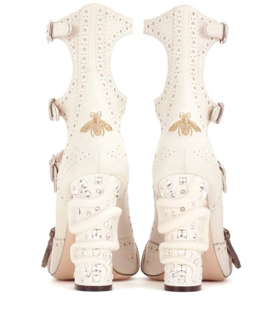 Shop Gucci Queercore Embellished Leather Ankle Boots In Mystic White