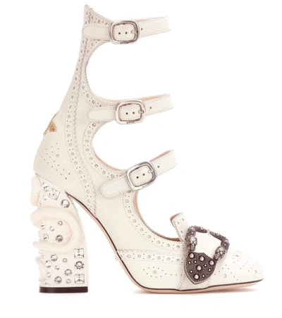 Shop Gucci Queercore Embellished Leather Ankle Boots In Mystic White