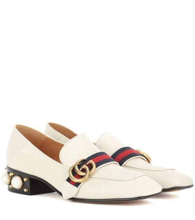 Shop Gucci Leather Mid-heel Loafers In Mystic White