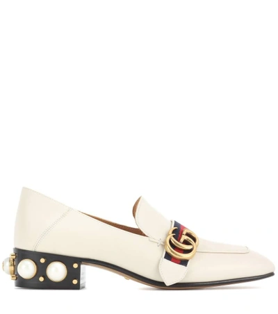 Shop Gucci Leather Mid-heel Loafers In Mystic White