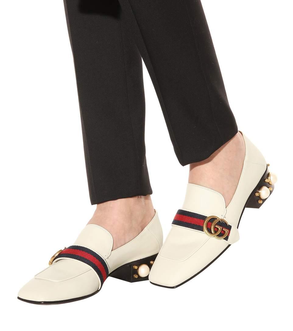 gucci mid heel loafer white