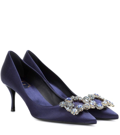 Roger Vivier Sin Crystal Buckle Pointed Toe Pump In Navy