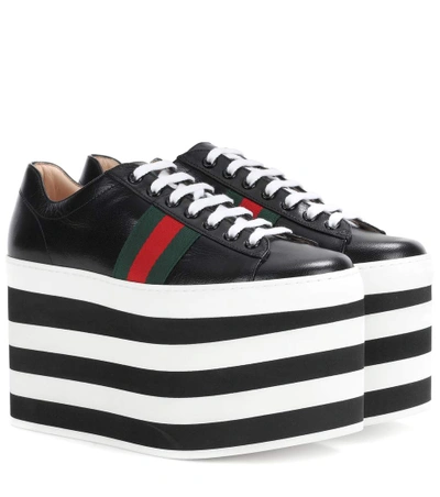 Shop Gucci Leather Platform Sneakers In Black