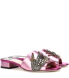 GUCCI CRYSTAL-EMBELLISHED METALLIC LEATHER SANDALS,P00258643-4