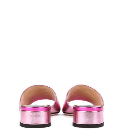 Shop Gucci Crystal-embellished Metallic Leather Sandals In Pink