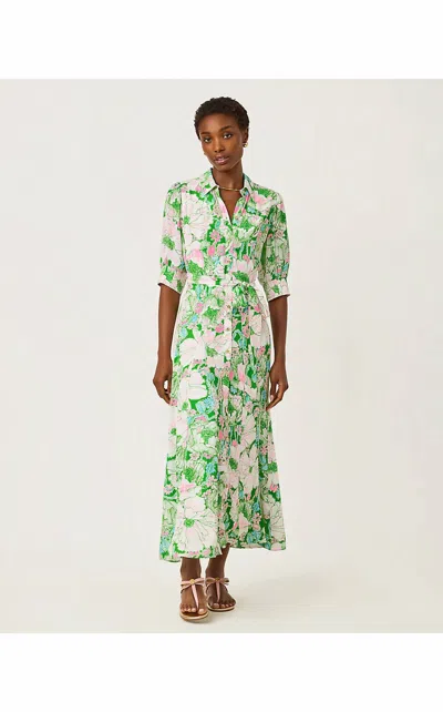 Lilly Pulitzer Larkyn Shirt Dress In Putting Green Poppyland In Animal Print