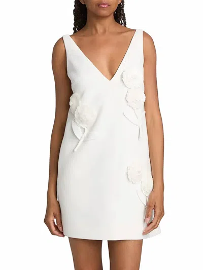Self-portrait Embellished Flower Crepe Mini Dress In White