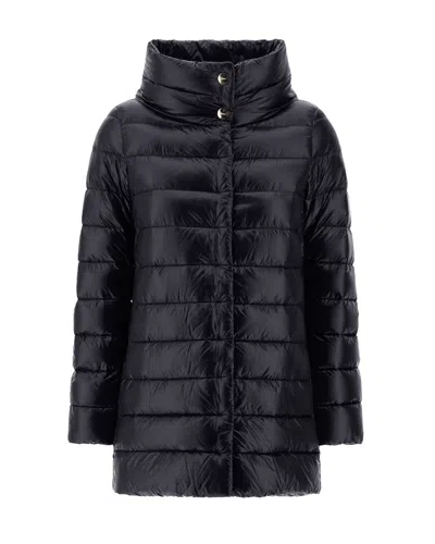 Herno Amelia Water-resistant Ultralight Nylon A-line Puffer Jacket In Black