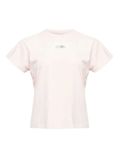 Mm6 Maison Margiela Crew Neck Short Sleeve Cotton Jersey Top In Pink