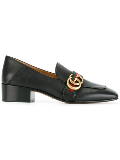 Gucci Gg Web Low-heel Loafer Pumps In Black
