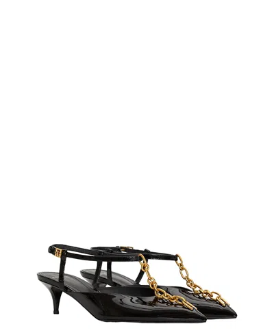 Balmain Sync Chain Kitten Slingbacks Noir In Black