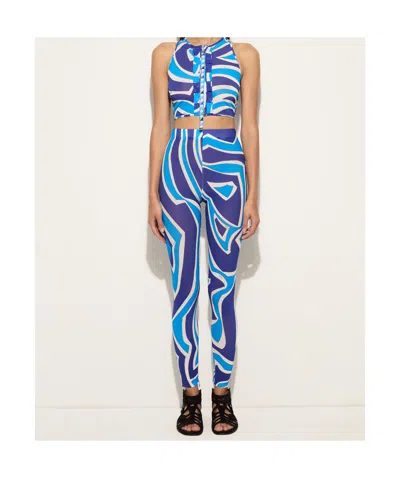 Pucci Labirinto Print Ruffle Top In Blue
