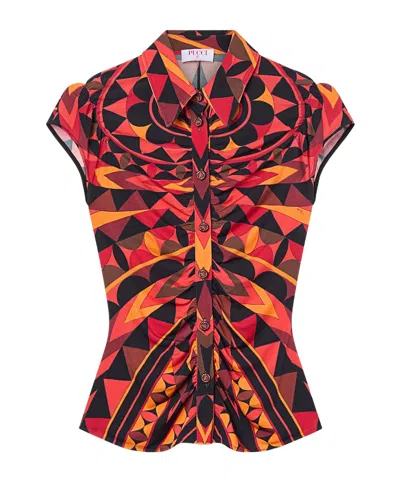 Pucci Manuba-print Ruched Blouse In Red