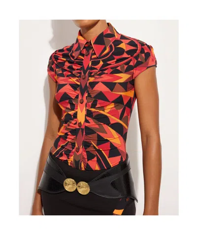 Pucci Manuba-print Ruched Blouse In Red