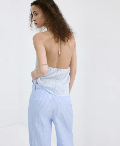 Mango Striped Crossover Top In Blue
