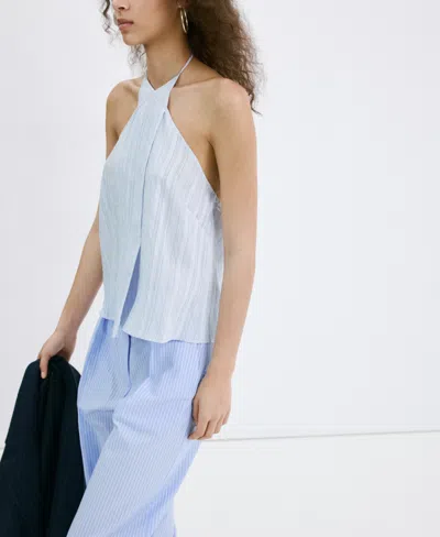 Mango Striped Crossover Top In Blue