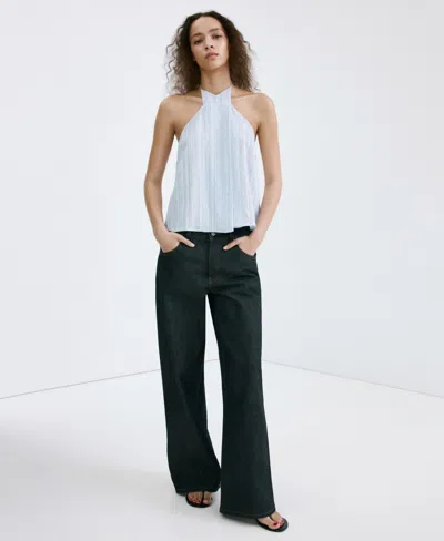 Mango Striped Crossover Top In Blue