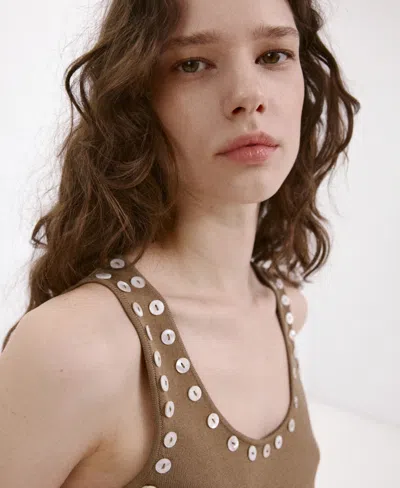 Mango Sleeveless Top With Decorative Buttons In Brown