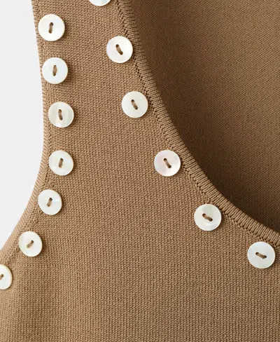 Mango Sleeveless Top With Decorative Buttons In Brown
