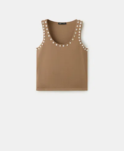 Mango Sleeveless Top With Decorative Buttons In Brown
