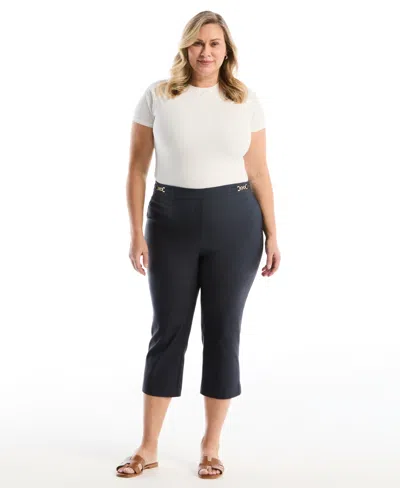 Rafaella Plus Size Horse Bit Pull On Capri In Blue