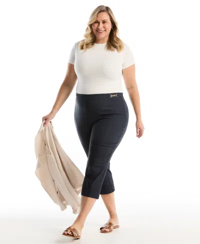 Rafaella Plus Size Horse Bit Pull On Capri In Blue