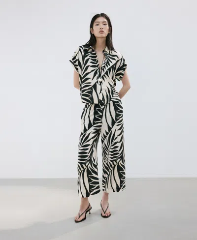 Mango Tropical Print Pants In Neutral